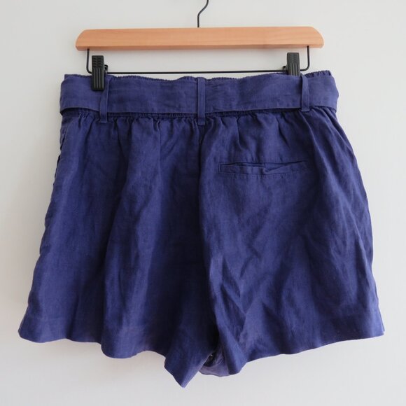 JOIE 100% Linen Belted Pleated Pocket Shorts in Purple Preppy - Size M - Picture 9 of 13